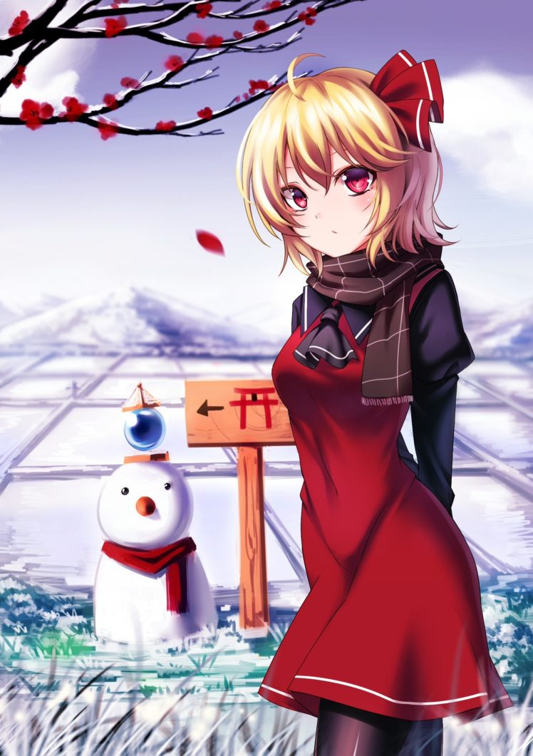 short hair, Blonde, Red eyes, Anime, Anime girls, Inter, Touhou, Rumia HD Wallpaper Desktop Background