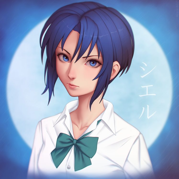 short hair, Blue hair, Blue eyes, Anime, Anime girls, Moon, Lunar Legend Tsukihime HD Wallpaper Desktop Background
