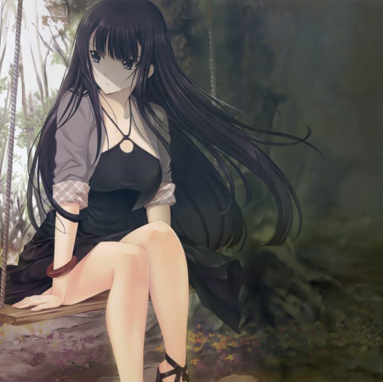 long hair, Black eyes, Legs, Anime, Anime girls, Yamashiro Kazusa, Dress, Heels, Black hair HD Wallpaper Desktop Background