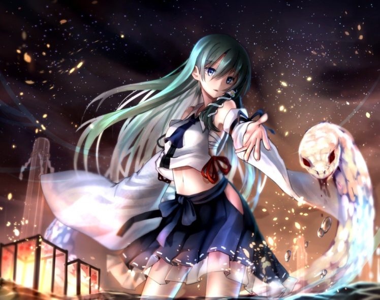 Kochiya Sanae, Anime girl with green hair, Touhou HD Wallpaper Desktop Background