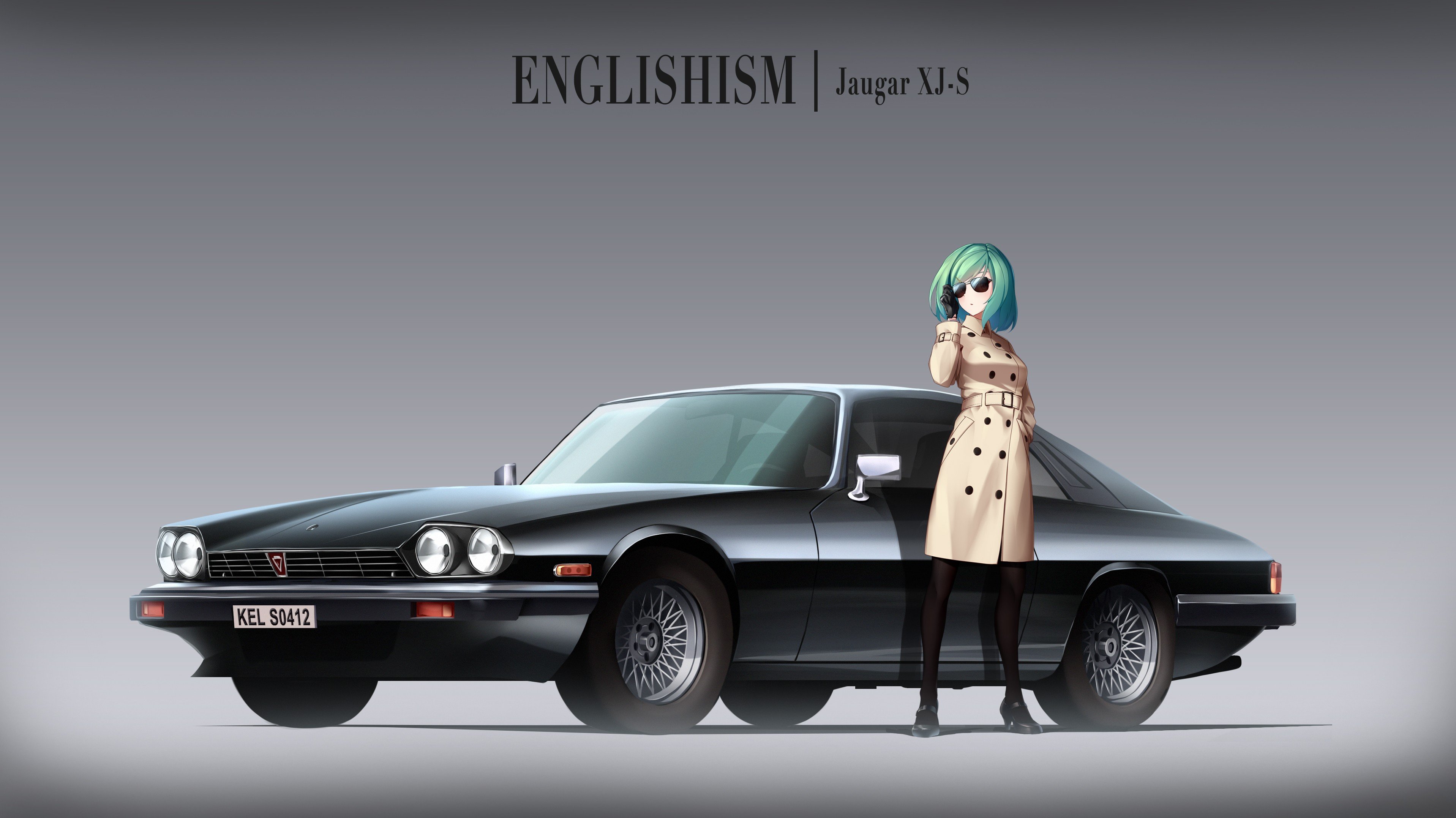 short hair, Anime, Anime girls, Car, Jaguar, Aqua hair, Glass, Jaguar XJS Wallpaper