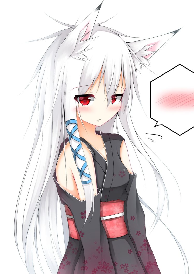 long hair, White hair, Red eyes, Anime, Anime girls, Animal ears, Tail,  Japanese clothes, Kitsunemimi HD Wallpapers / Desktop and Mobile Images &  Photos