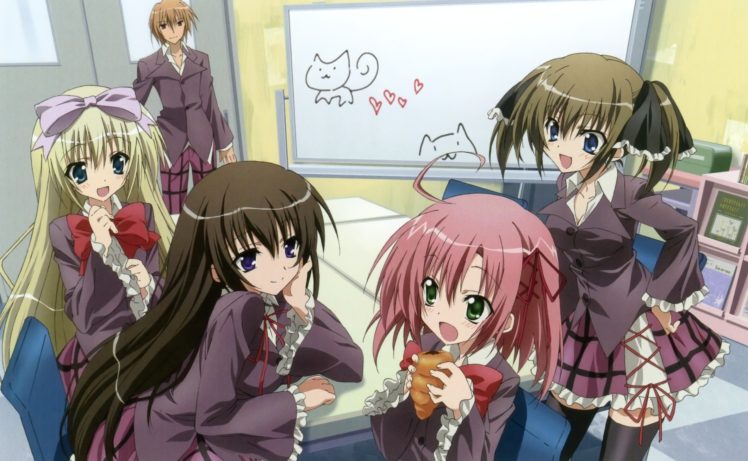 Seitokai no Ichizon, Kurimu Sakurano, Akaba Chizuru, Shiina Minatsu, Shiina Mafuyu, Sugisaki Ken, Anime HD Wallpaper Desktop Background