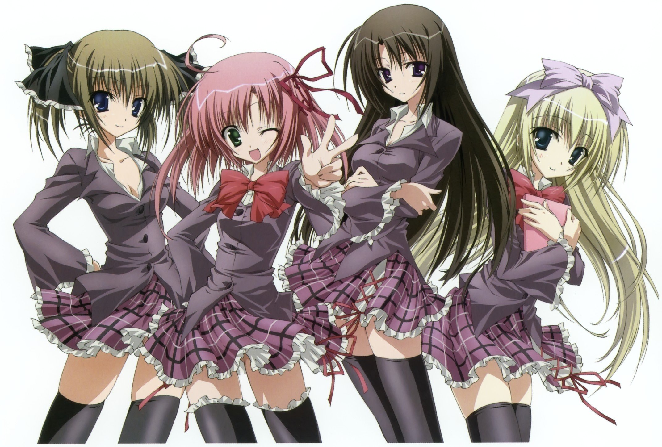 Seitokai no Ichizon, Anime girls, Kurimu Sakurano, Akaba Chizuru, Shiina Minatsu, Shiina Mafuyu, Thigh highs Wallpaper