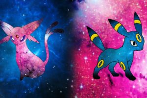 Pokémon, Space, Espeon, Umbreon, Pikachu, Blue, Pink, Dog