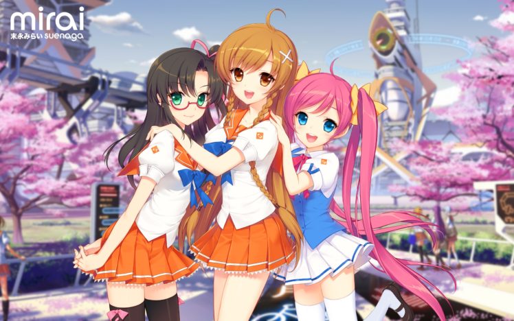 pink hair, School uniform, Stockings, Anime girls skirts, Anime girls, Anime girl with glasses, Thigh highs HD Wallpaper Desktop Background