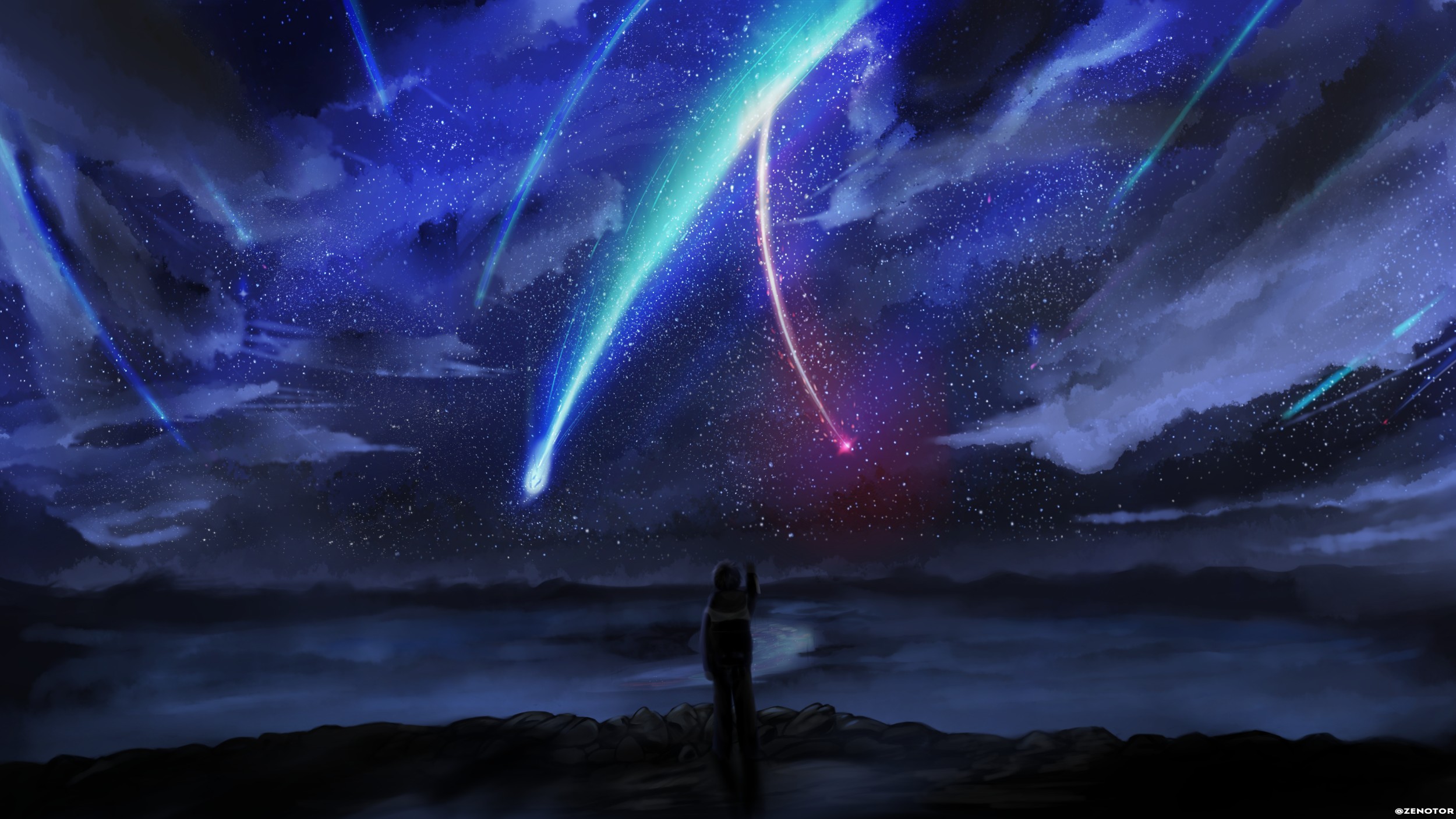 your name., Anime, Stars, Sky, Horizon, Comet, Anime boy HD Wallpapers / Desktop and Mobile ...