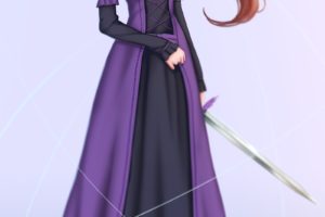long hair, Brunette, Purple eyes, Anime, Anime girls, Dress, Sword, Open shirt