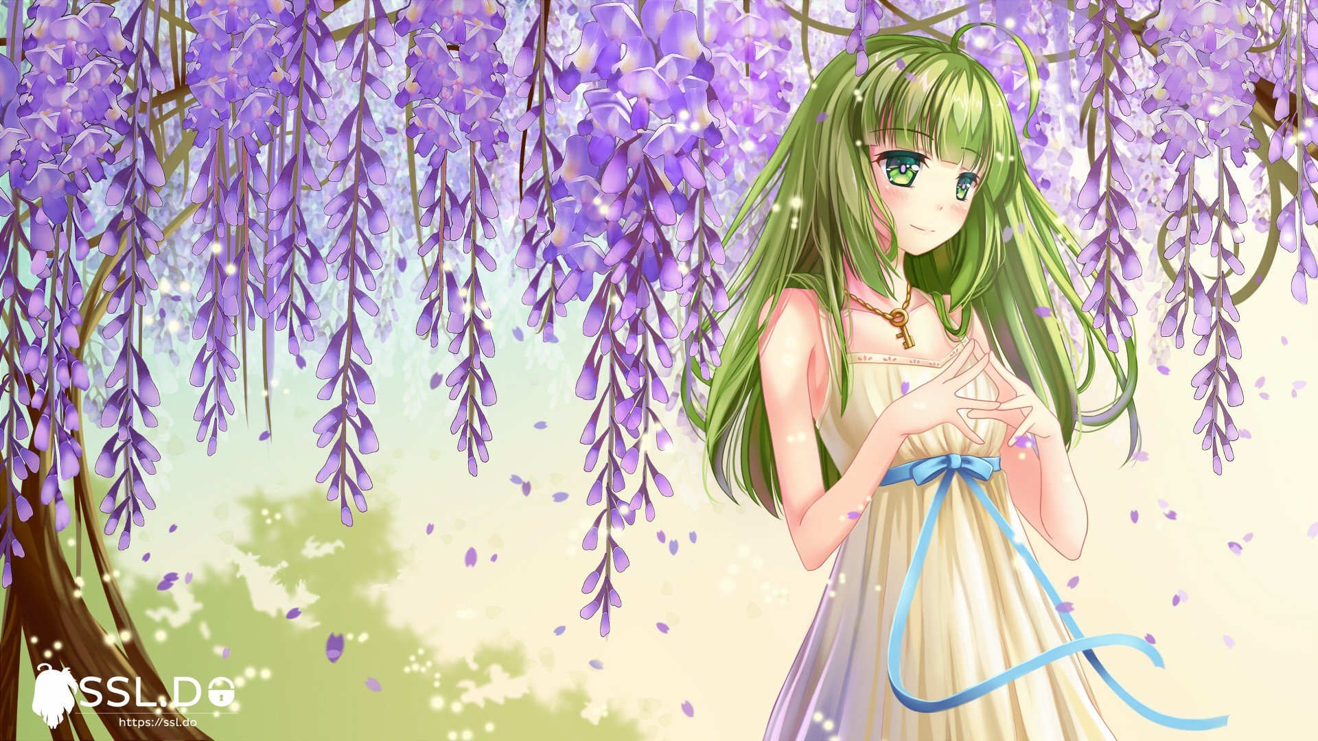 green eyes, Green hair, Long hair, Anime, Anime girls, Dress Wallpaper