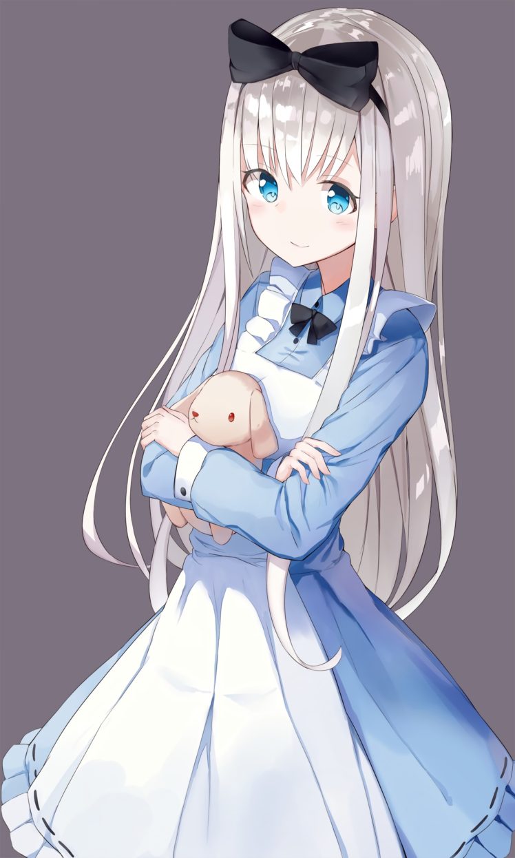 long hair, Blue eyes, Anime, Anime girls, Dress, Gray hair HD Wallpaper Desktop Background