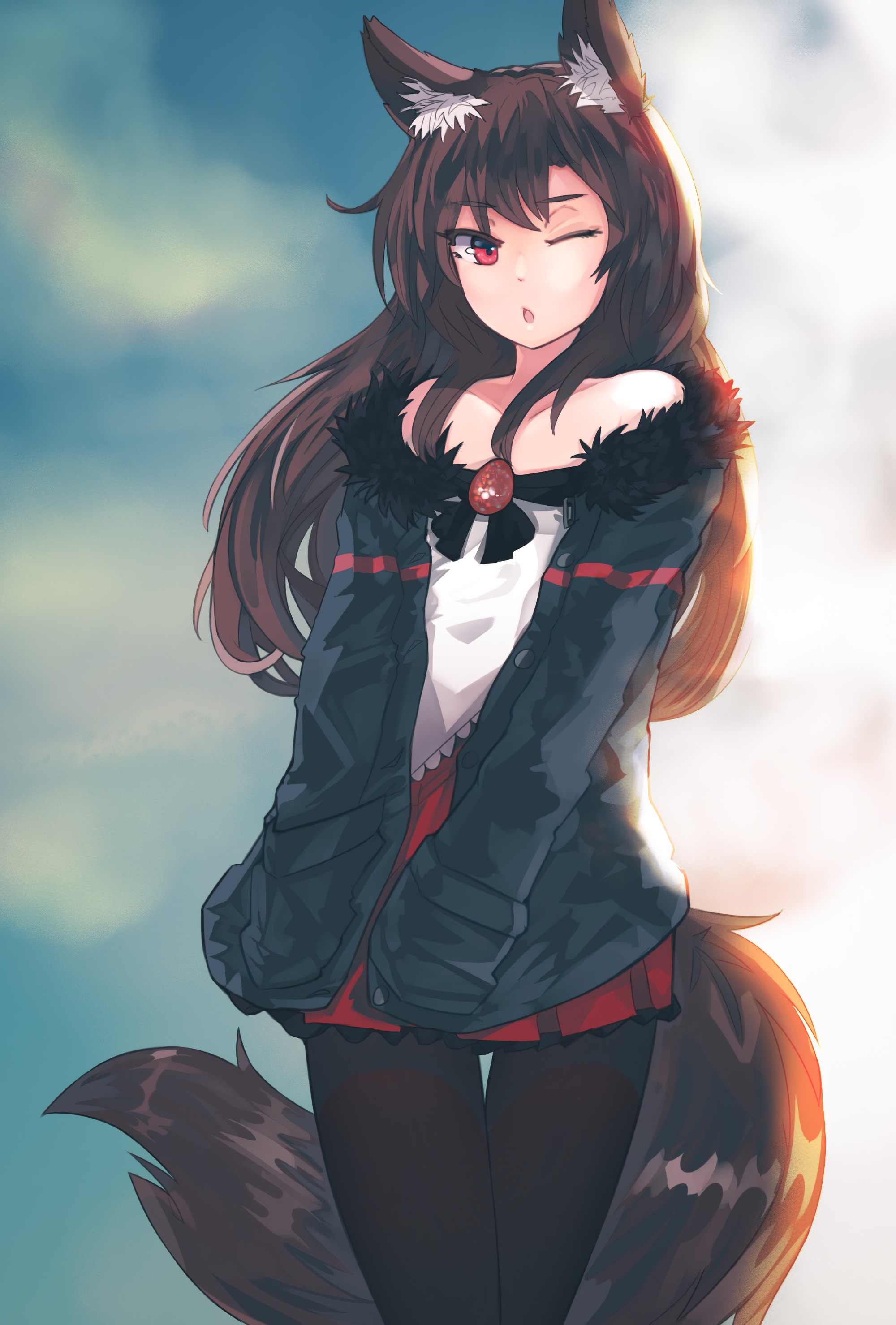 long hair, Red eyes, Brunette, Anime, Anime girls, Imaizumi Kagerou, Tail, Animal ears, Skirt, Touhou Wallpaper