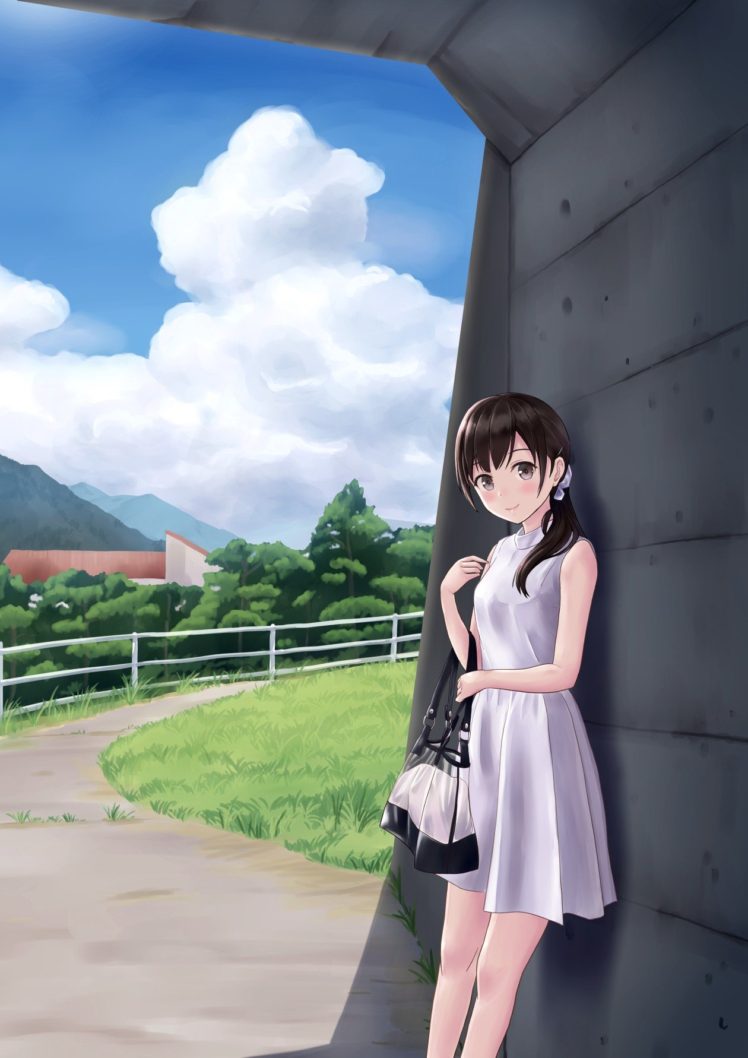 long hair, Gray eyes, Anime, Anime girls, Dress, Black hair HD Wallpaper Desktop Background