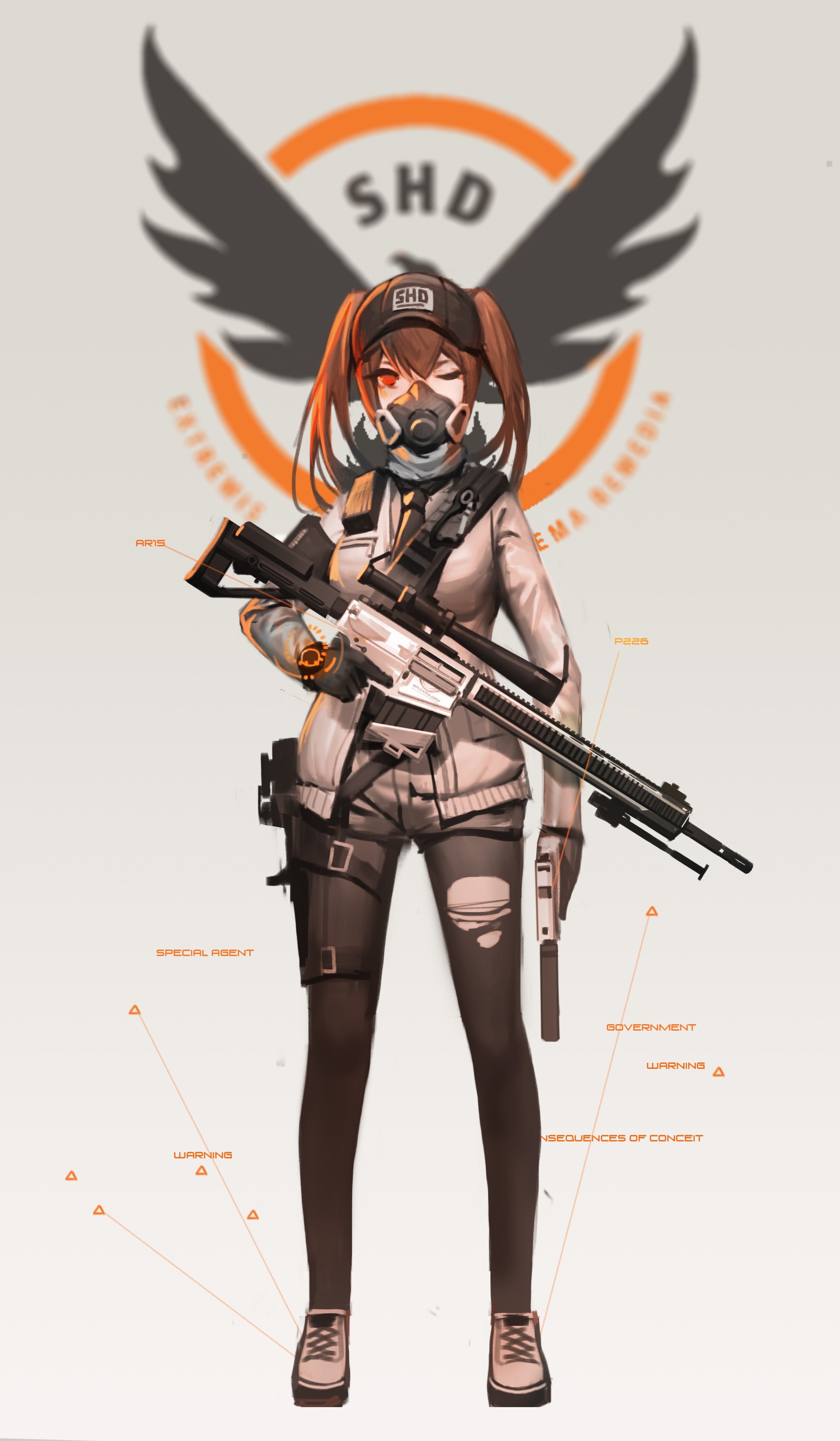 long hair, Brunette, Red eyes, Anime, Anime girls, Tom Clancy&039;s The Division, Twintails, Weapon, Sniper rifle, Gun Wallpaper