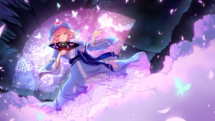 short hair pink hair red eyes anime anime girls saigyouji yuyuko touhou dress hd wallpapers desktop and mobile images photos short hair pink hair red eyes anime