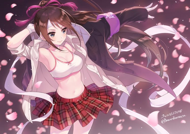 original characters, Ponytail, Anime girls, Uniform, Sports bra, Skirt, Open shirt, Gloves, Anime HD Wallpaper Desktop Background