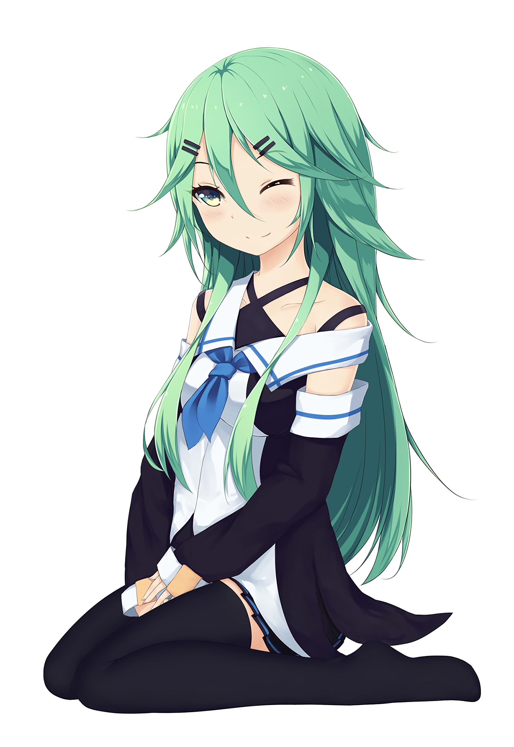 Long Hair Green Hair Green Eyes Anime Anime Girls Kantai Collection Yamakaze Kancolle 