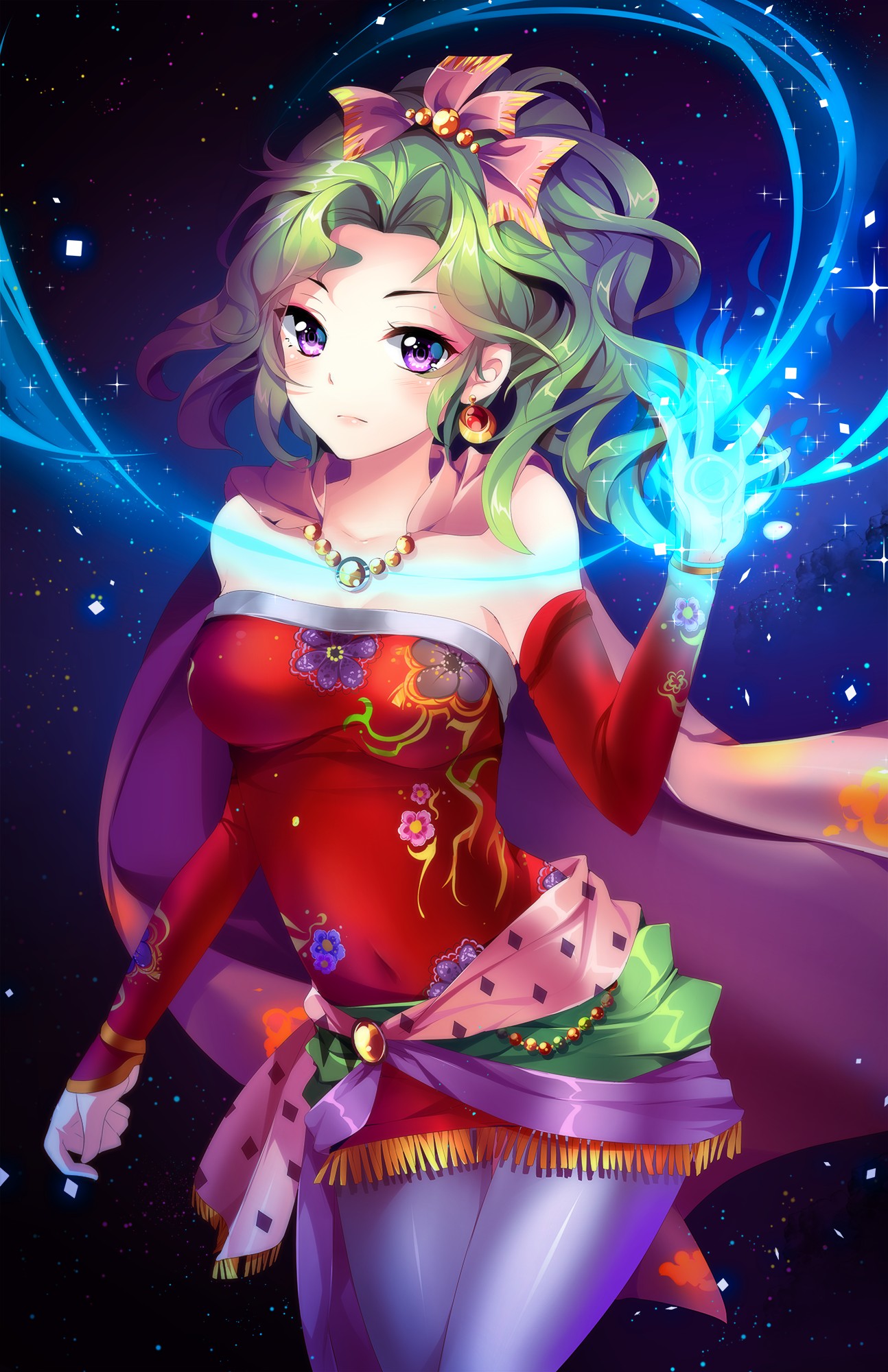 long hair, Green hair, Pink eyes, Terra Branford, Anime, Anime girls