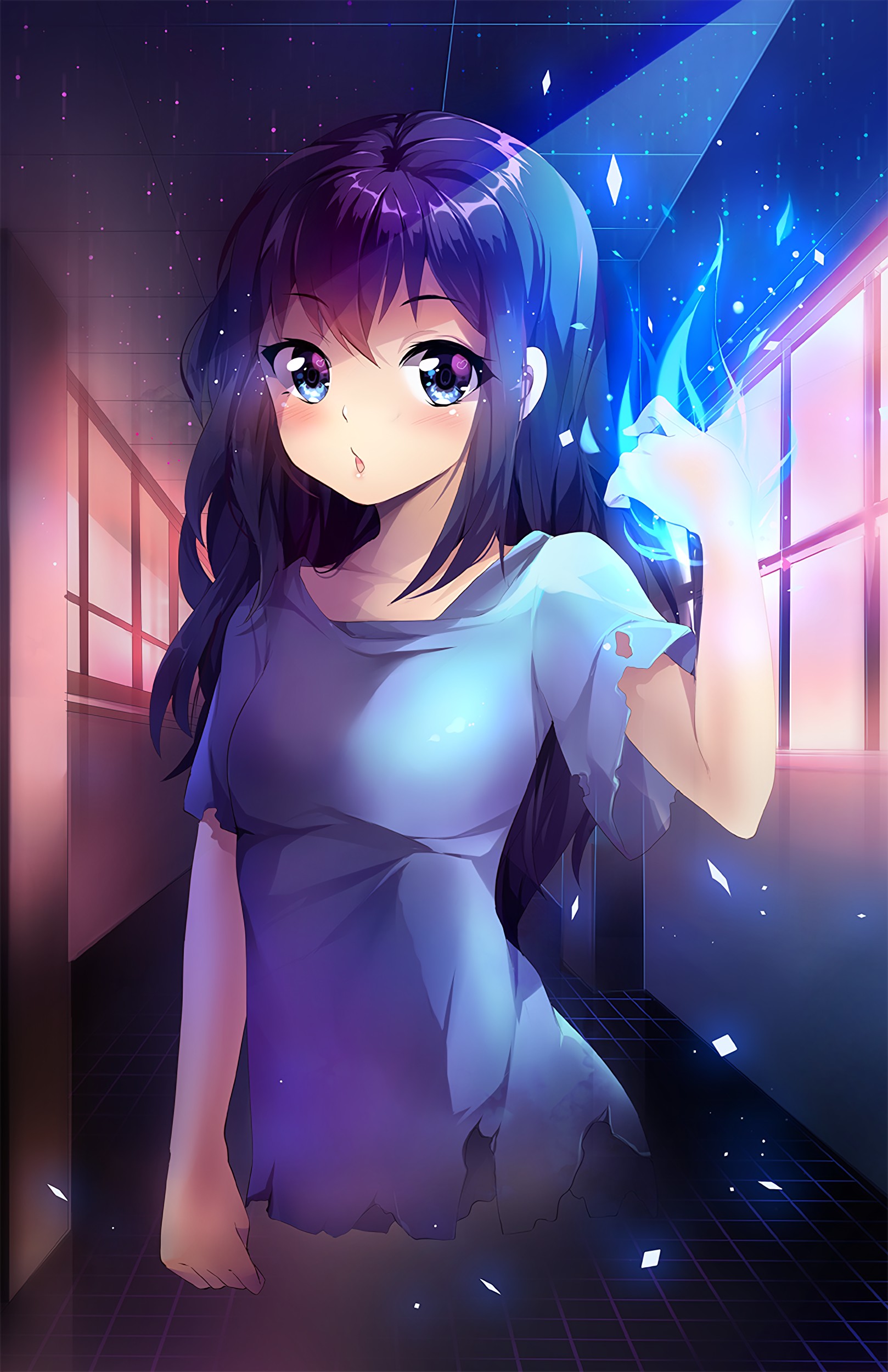 long hair, Blue eyes, Blue hair, Anime, Anime girls Wallpaper