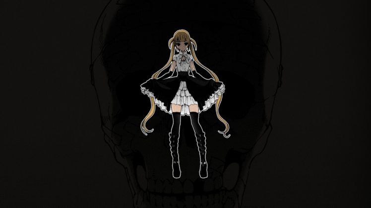 Abeno Chako, Long hair, Blonde, Draw   Majo no Nemuru Umi de, Mai Kirame, Twintails, Gothic lolita, Skull, Anime, Manga, Anime girls HD Wallpaper Desktop Background