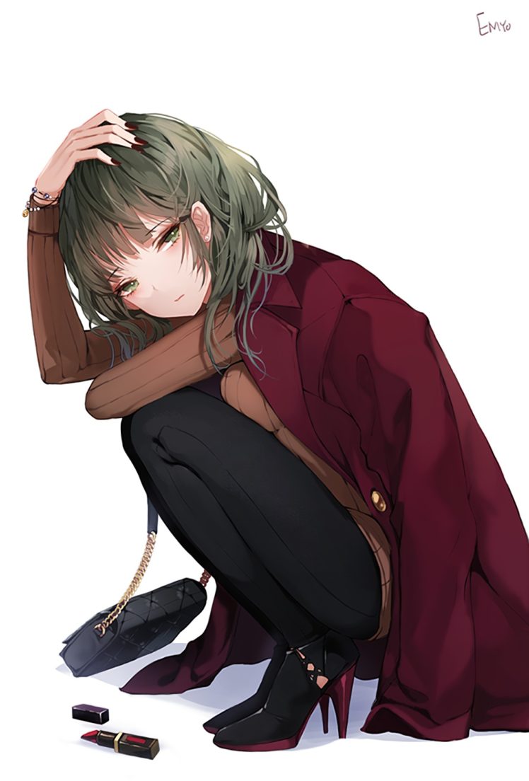 short hair, Green eyes, Anime, Anime girls, Sweater HD Wallpaper Desktop Background