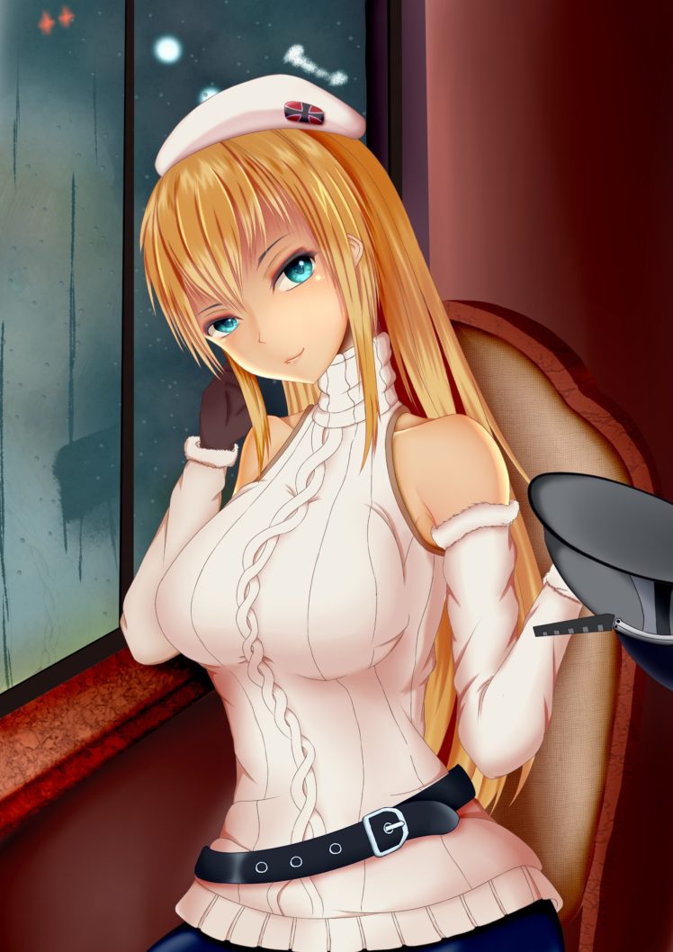 long hair, Blonde, Anime, Anime girls, Kantai Collection, Bismarck (KanColle), Aqua eyes HD Wallpaper Desktop Background