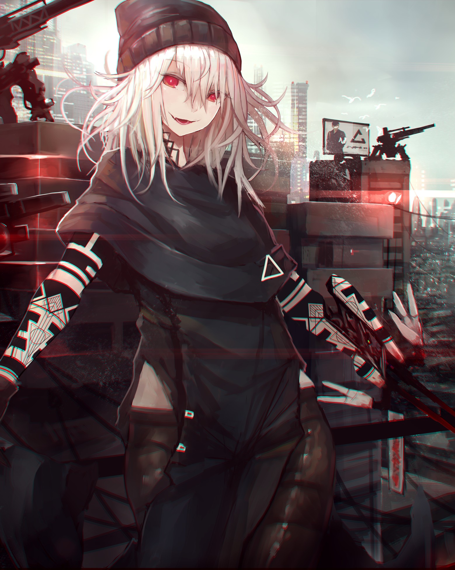 long hair, Red eyes, Anime, Anime girls, Gray hair, Cyberpunk HD