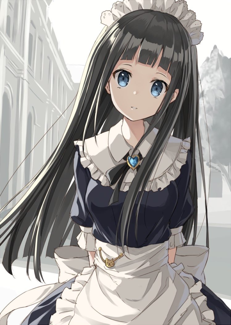 long hair, Blue eyes, Anime, Anime girls, Black hair, Maid ...