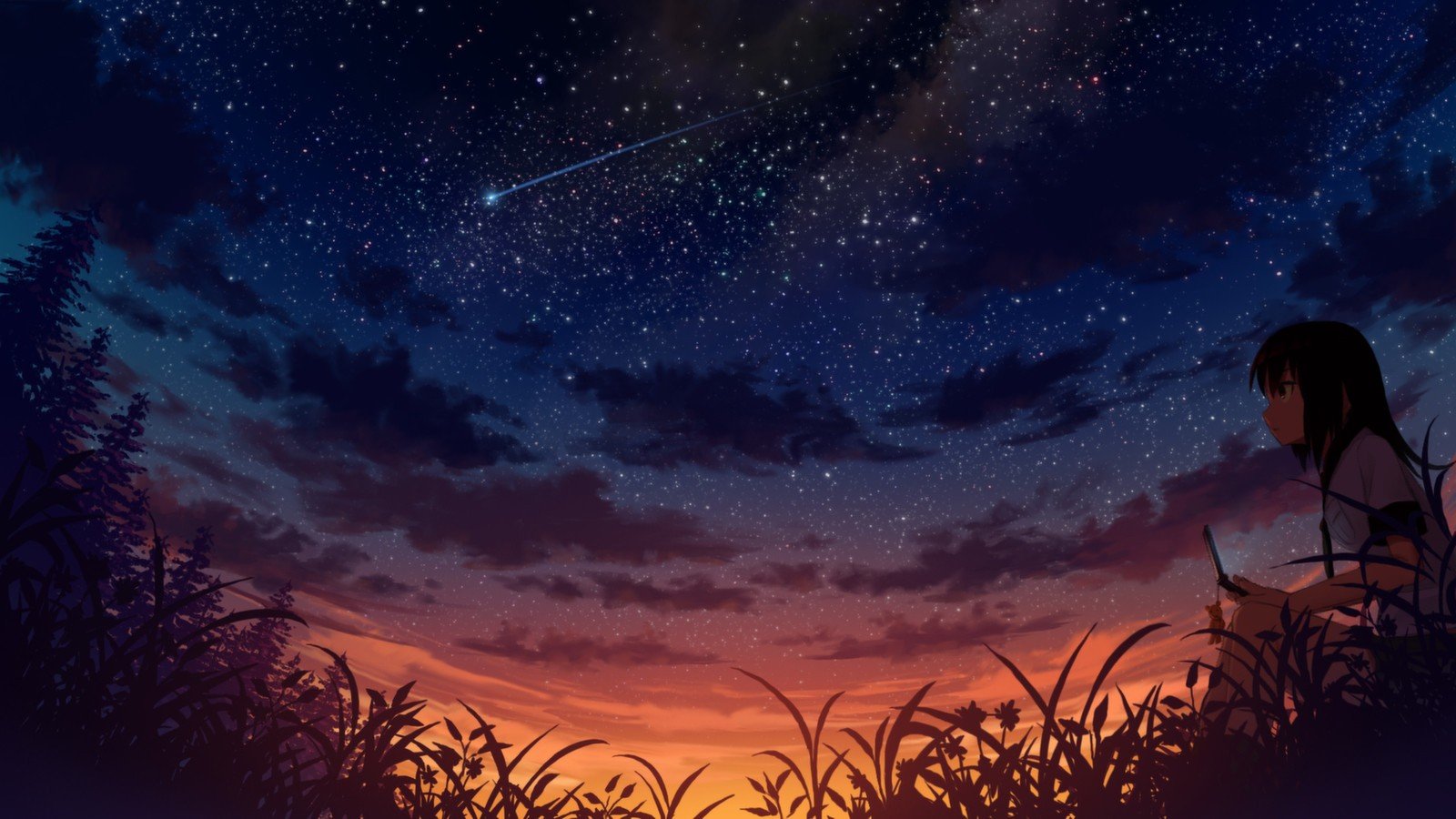 anime, Anime girls, Sky, Stars, Sunset, Cellphone HD Wallpapers / Desktop  and Mobile Images & Photos