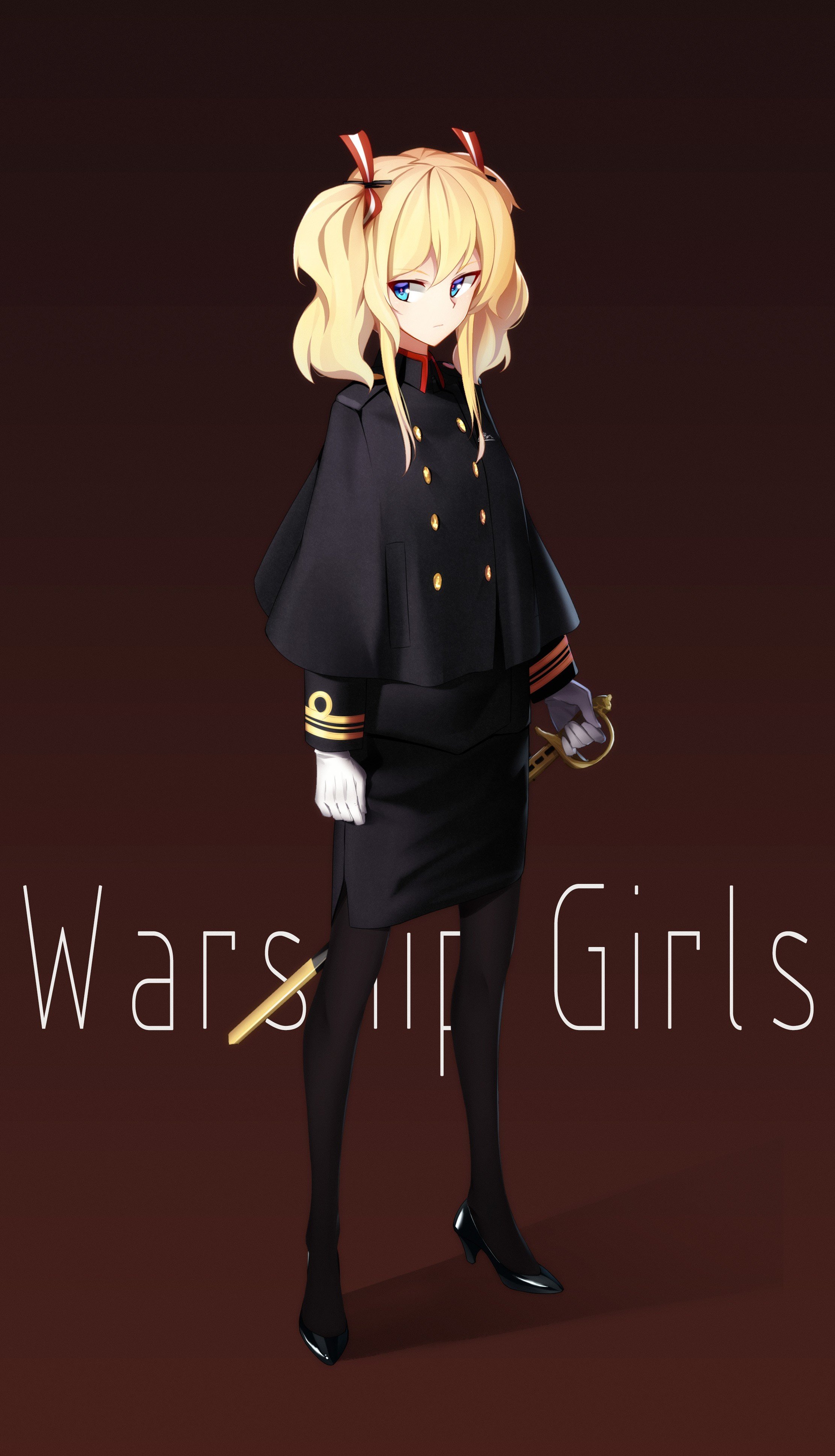 long hair, Blonde, Blue eyes, Anime, Anime girls, Warship Girls, Uniform, Sword, Twintails Wallpaper