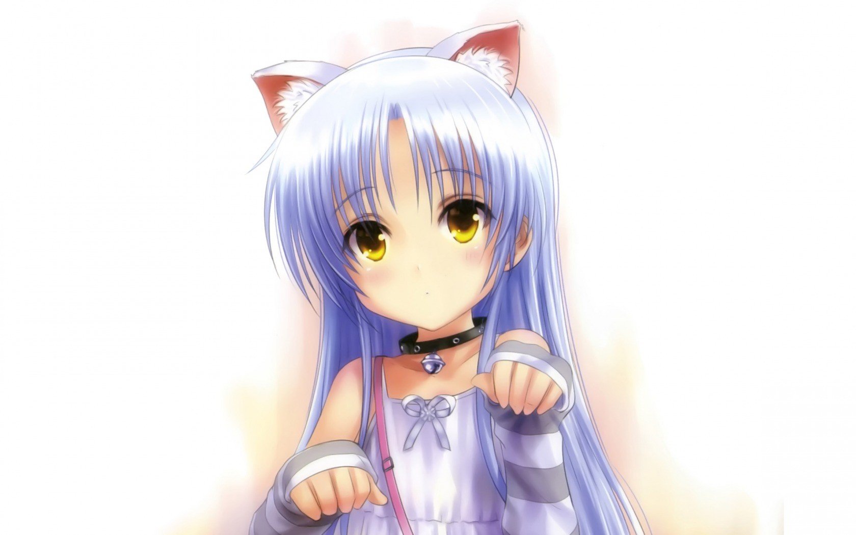 white hair, Long hair, Anime, Anime girls, Simple background, Angel Beats!, Cat ears, Tachibana Kanade, Yellow eyes Wallpaper