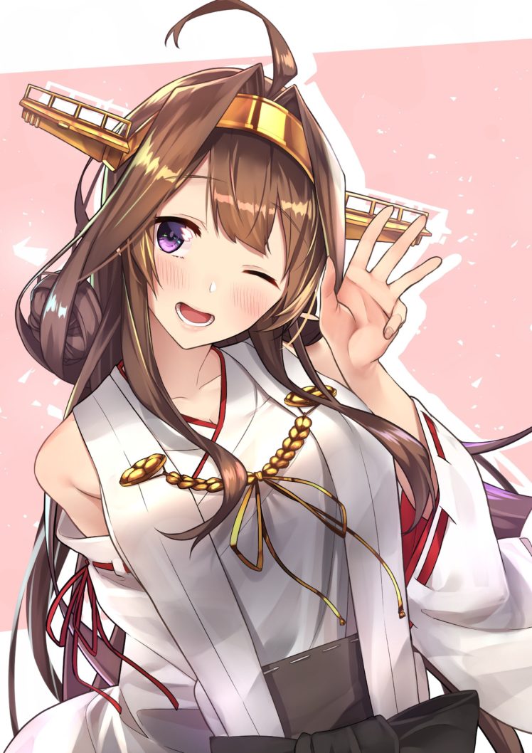 long hair brunette purple eyes anime anime girls kantai collection kongou kancolle japanese clothes hd wallpapers desktop and mobile images photos long hair brunette purple eyes anime