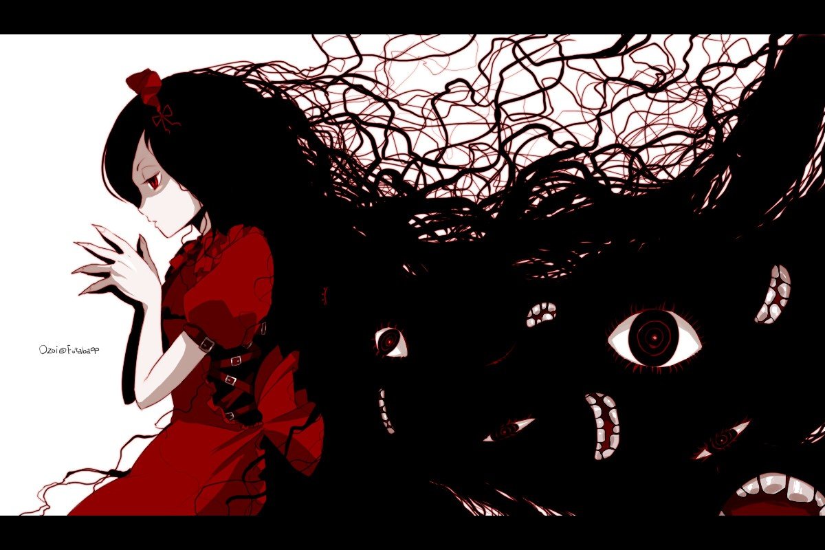 anime girls, Horror, Red skirt, Artwork Wallpaper