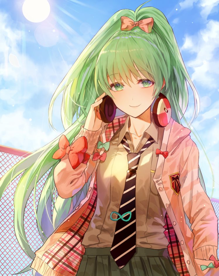 long hair, Green hair, Green eyes, Anime, Anime girls, Vocaloid, Headphones, Megpoid Gumi HD Wallpaper Desktop Background