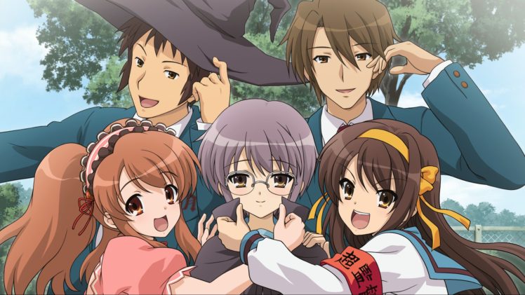 The Melancholy of Haruhi Suzumiya, Nagato Yuki, Suzumiya Haruhi, Asahina Mikuru, Kyon, Koizumi Itsuki HD Wallpaper Desktop Background