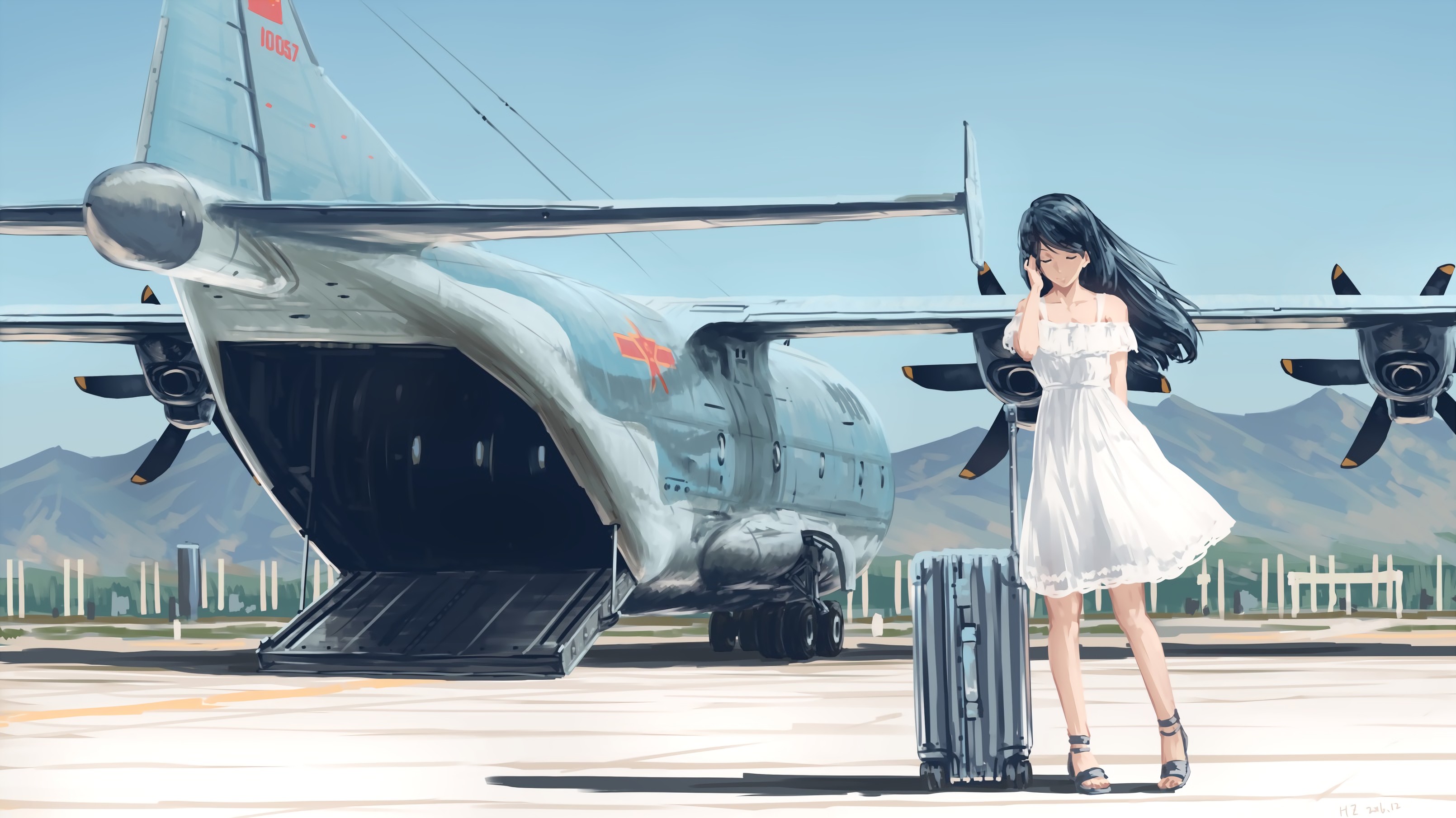 Lexica - 2d pixel art, anime, female fighters, with a plane in a blue sky,  sitting with her girlfriend