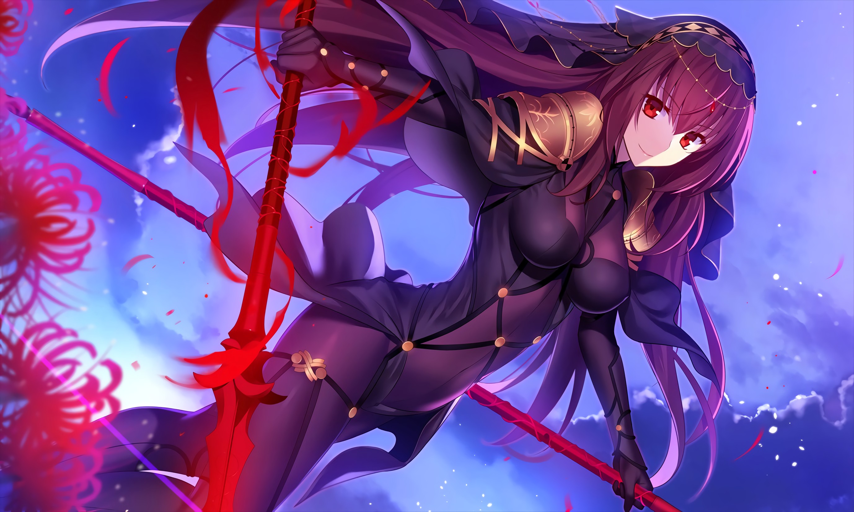 kind tildele Med andre ord long hair, Purple hair, Red eyes, Anime, Anime girls, Fate Grand Order,  Scathach ( Fate Grand Order ), Armor, Headdress, Weapon, Bodysuit HD  Wallpapers / Desktop and Mobile Images & Photos