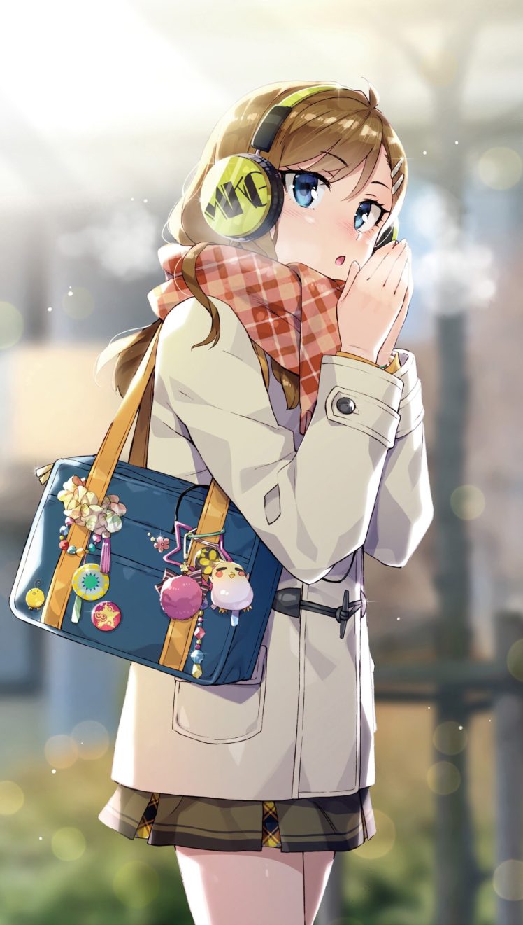 long hair, Brunette, Blue eyes, Anime, Anime girls, Chuuko demo Koi ga Shitai!, Headphones, Skirt HD Wallpaper Desktop Background