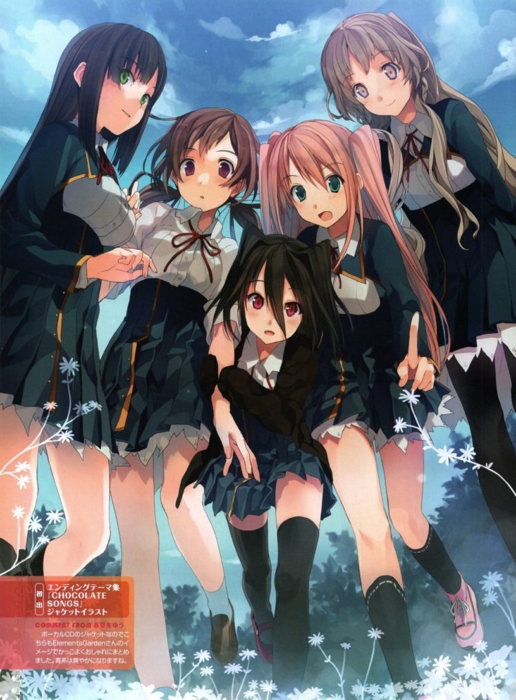 anime girls, Koi to Senkyo to Chocolate, Shinonome Satsuki, Sumiyoshi Chisato, Aomi Isara, Morishita Michiru, Kiba Mifuyu, Thigh highs HD Wallpaper Desktop Background