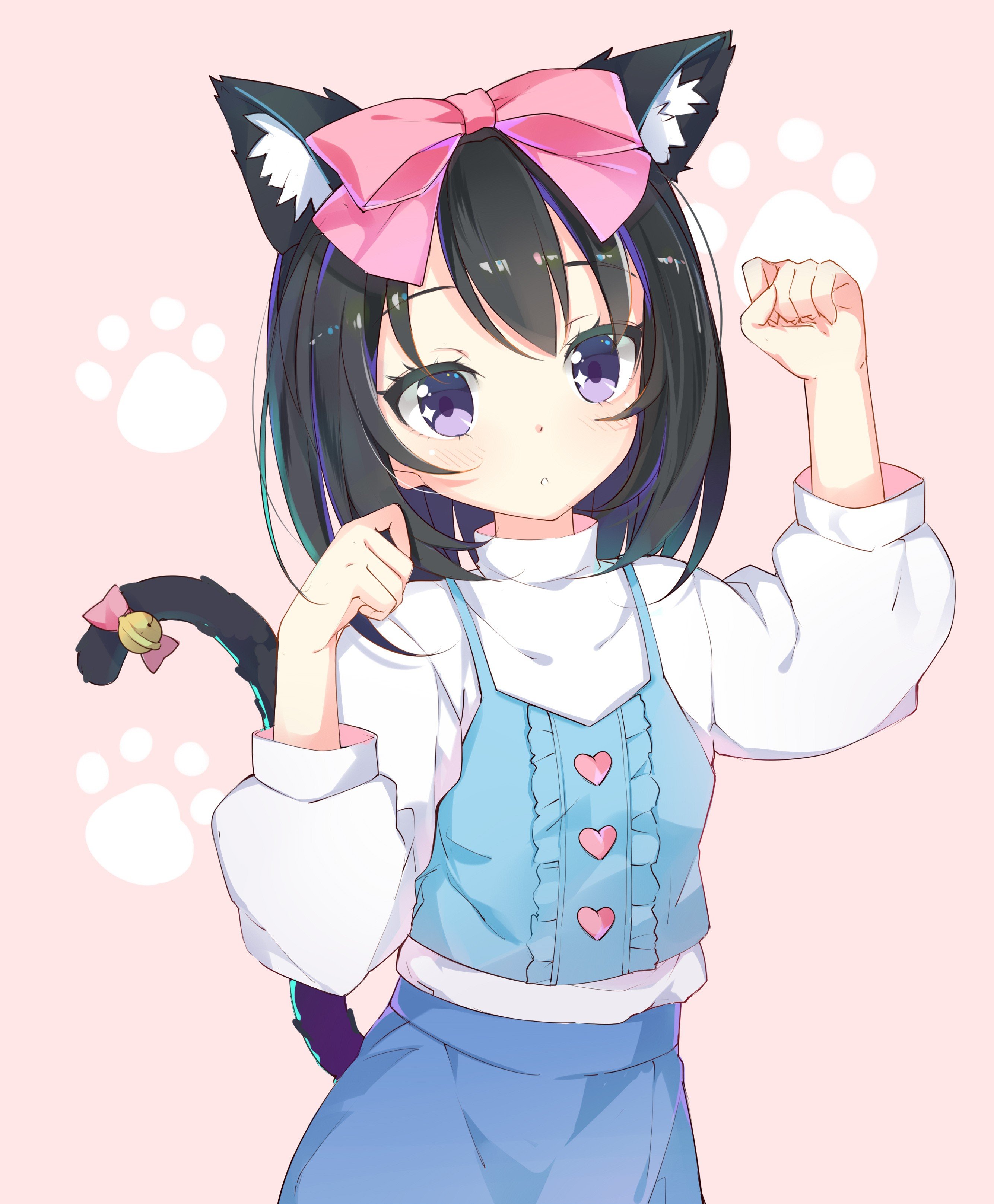 purple eyes, Anime, Anime girls, Animal ears, Nekomimi, Tail, Black