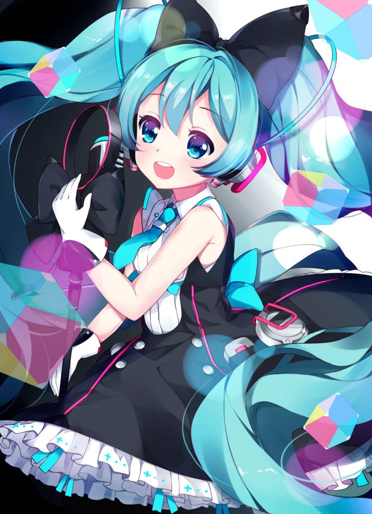 long hair, Blue hair, Blue eyes, Anime, Anime girls, Vocaloid, Hatsune Miku, Headphones, Twintails, Dress HD Wallpaper Desktop Background