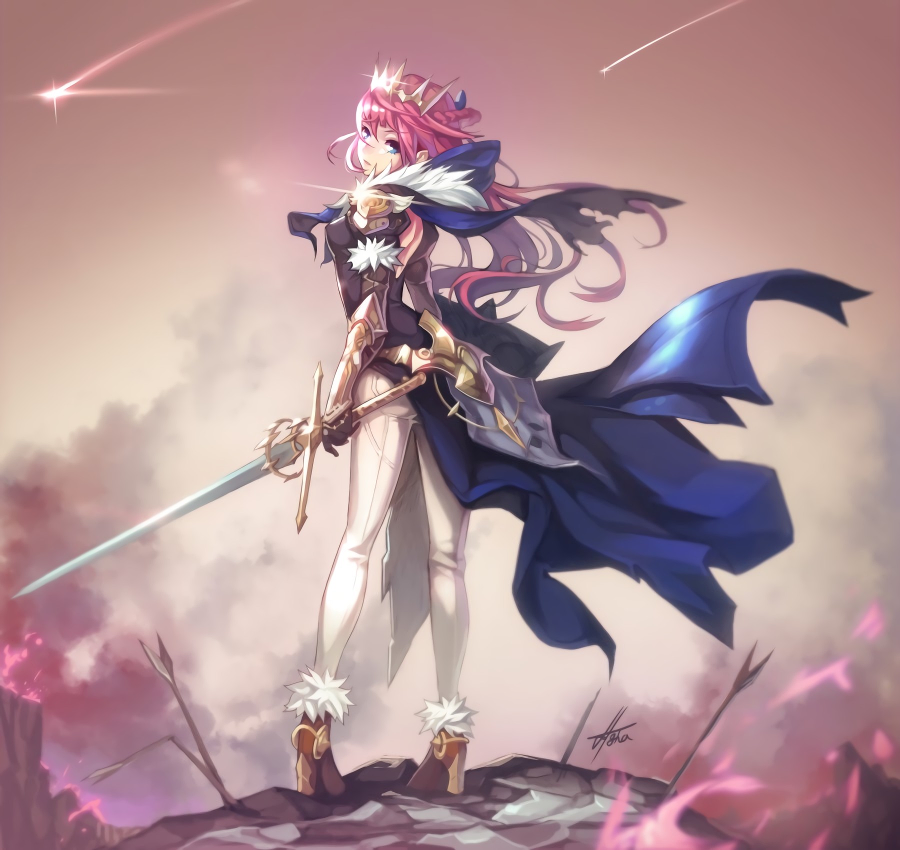 long hair, Pink hair, Anime, Anime girls, Armor, Sword, Weapon Wallpaper