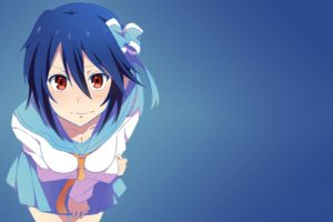 blue hair, Red eyes, Anime, Anime girls, Nisekoi, Hair ornament, Blushing, School uniform, Tsugumi Seishirou, Simple background