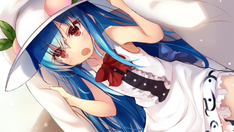 blue hair, Sun hats, Digital anime art, Anime, Anime girls, Dress HD Wallpaper Desktop Background