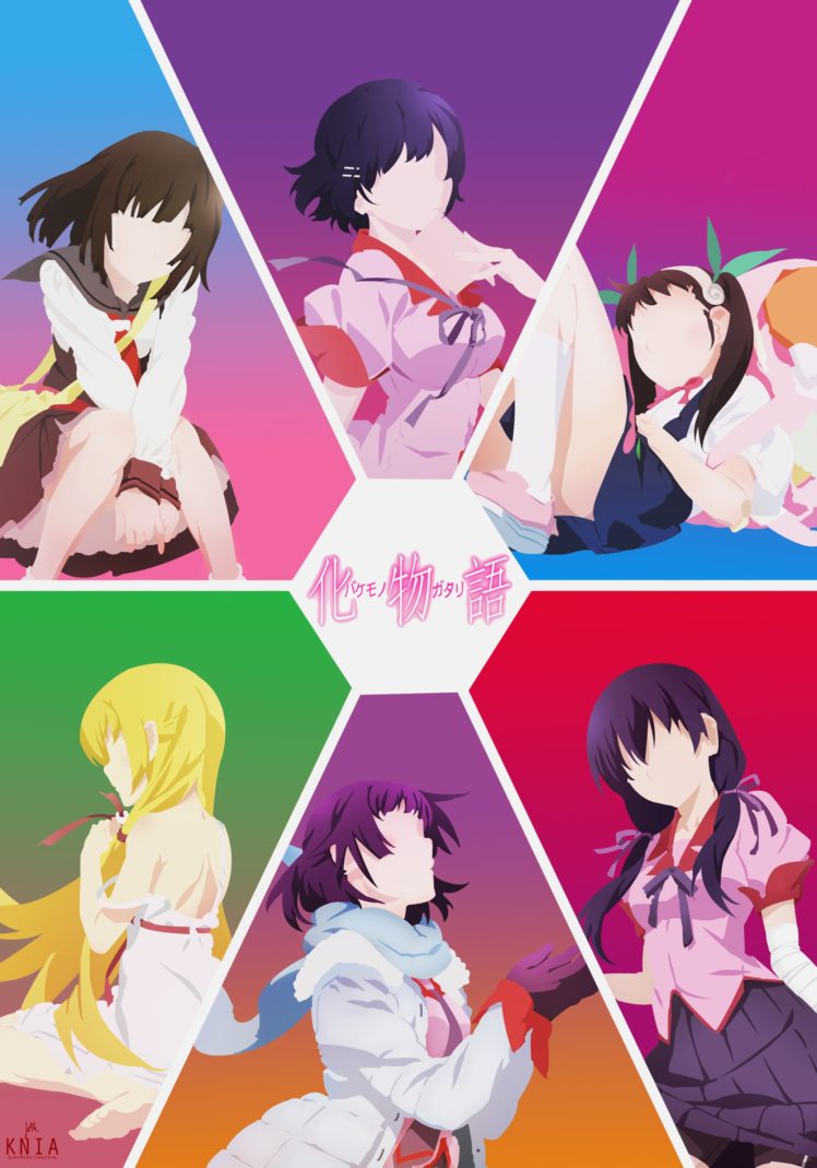 Monogatari Series, Anime girls, Hachikuji Mayoi, Oshino Shinobu, Hanekawa Tsubasa, Senjougahara Hitagi, Kanbaru Suruga, Sengoku Nadeko HD Wallpaper Desktop Background