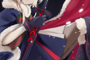 Christmas, Fate Grand Order, Pantyhose, Saber Alter, Saber, Sword, Cloaks, Gloves, Simple background