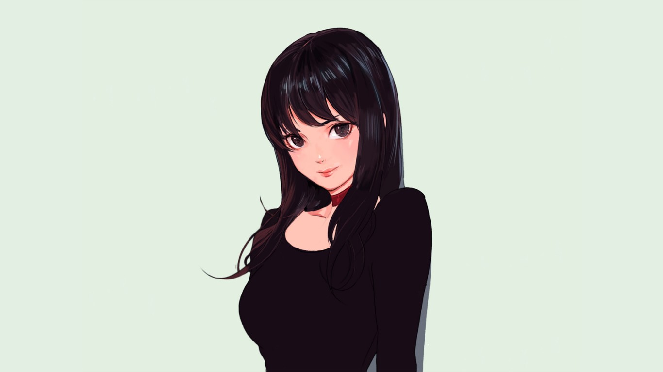 anime girls, Black hair Wallpaper