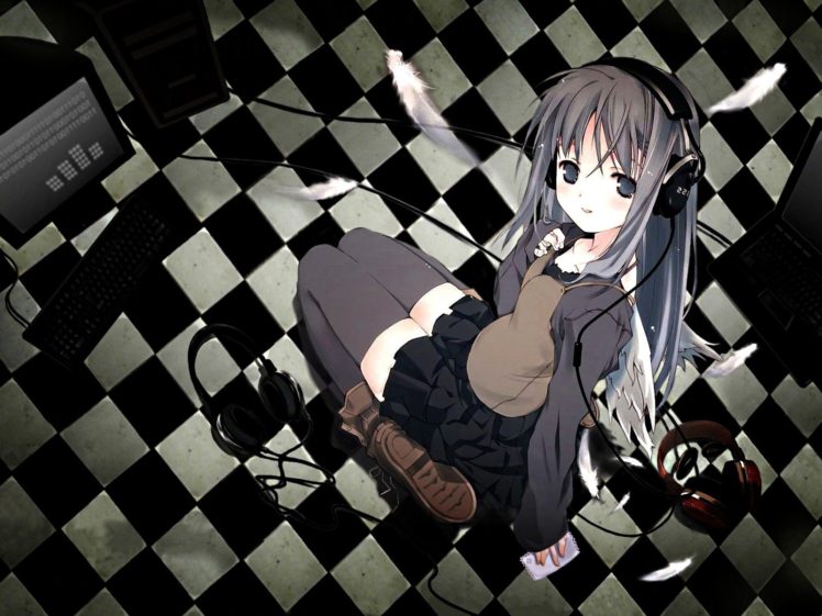 anime girls, Anime girls skirts, Headphones, Thigh highs, Anime HD Wallpaper Desktop Background