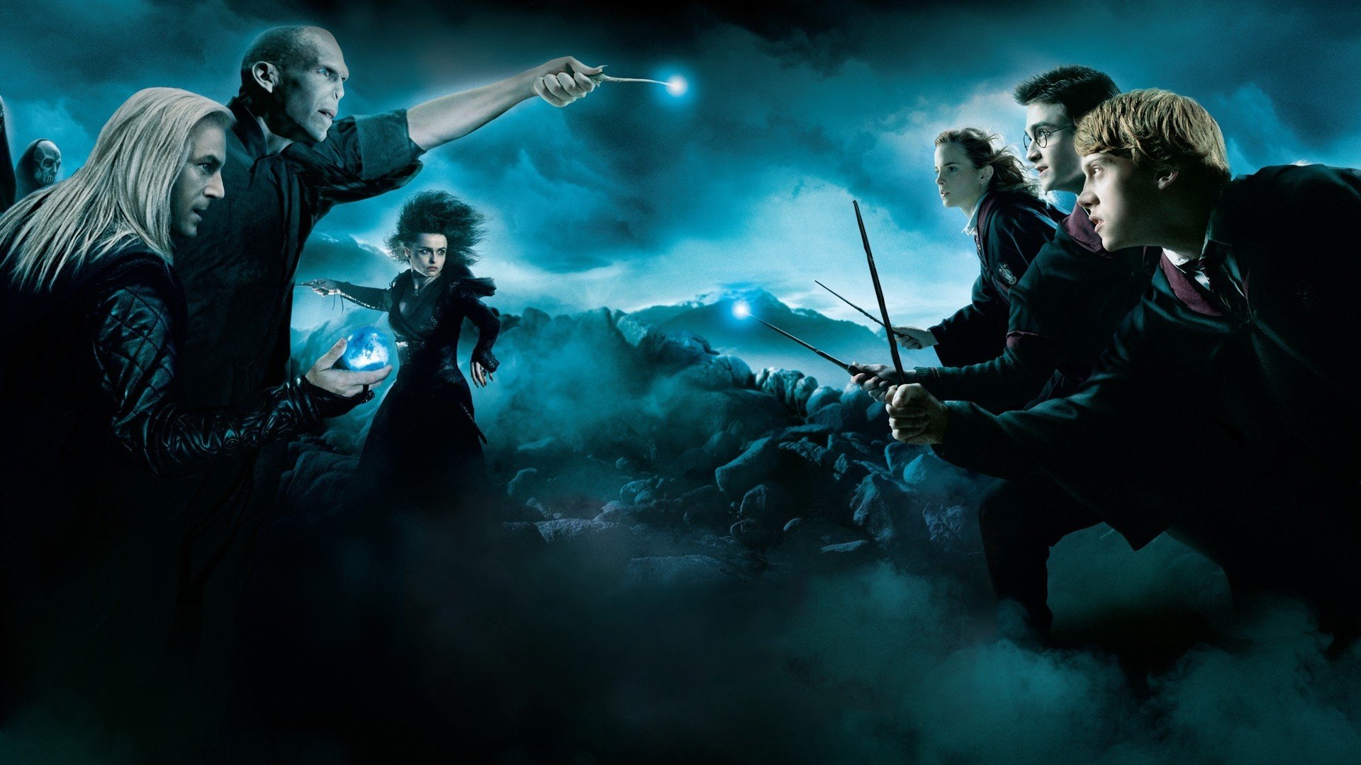 Harry Potter, Lord Voldemort, Lucius Malfoy, Hermiona Granger, Ron Weasley Wallpaper