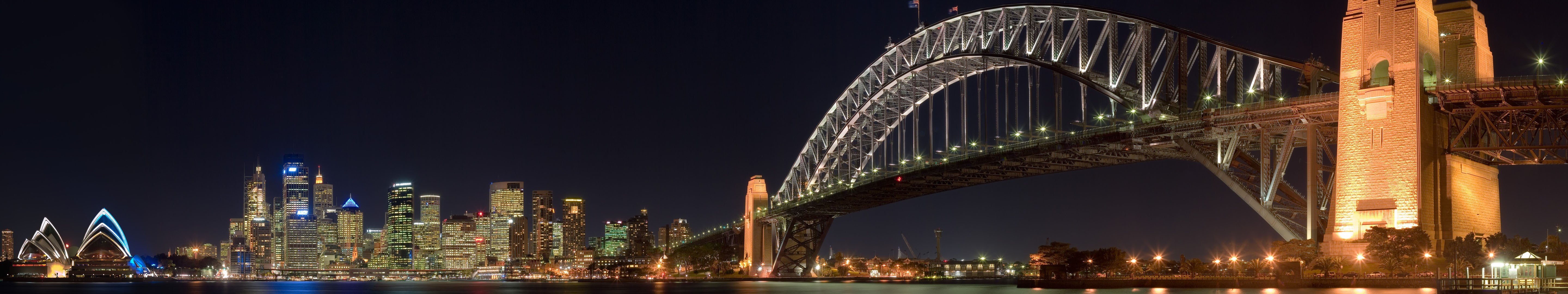 night, City, Bridge, Sydney Harbour Bridge, Triple screen Wallpaper
