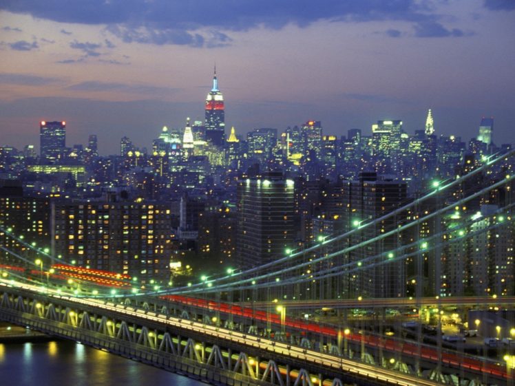 city, Cityscape, Bridge, Night, Manhattan, Manhattan Bridge HD Wallpaper Desktop Background
